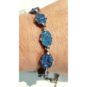Starborn Royal Blue Drusy Adjustable Bracelet in Sterling Silver Prong Set NEW